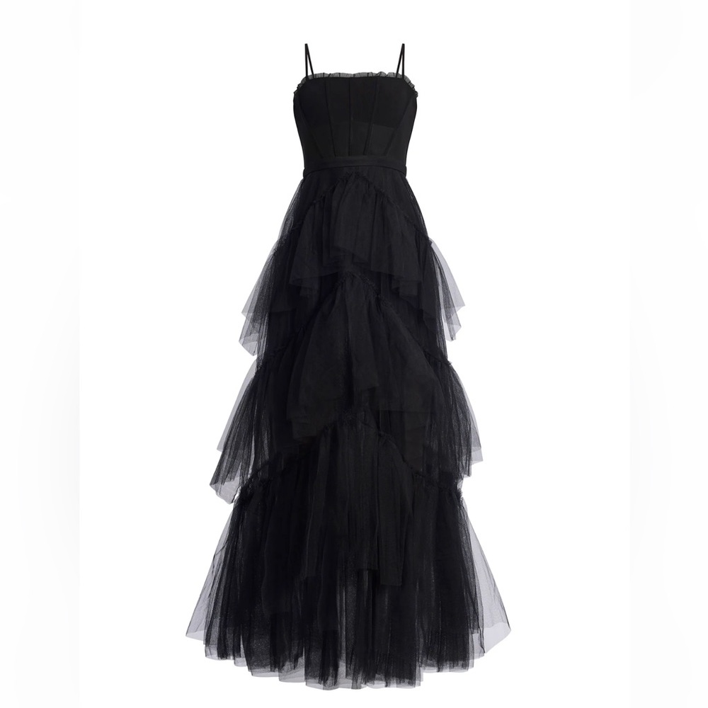 BCBGMAXAZRIA Oly Tiered Ruffle Tulle Evening Gown